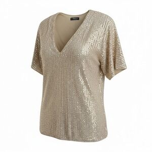 Womens Sequin Glitter V Neck Top Ladies Clubwear Evening Party Blouse T-Shirt XL